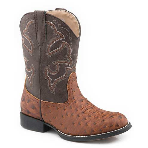 Toddler's Roper Cody Faux Ostrich Boots Handcrafted Tan - yeehawcowboy