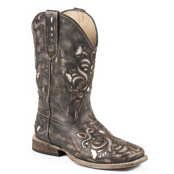 Kid's Roper Belle Boots Handcrafted Brown - yeehawcowboy