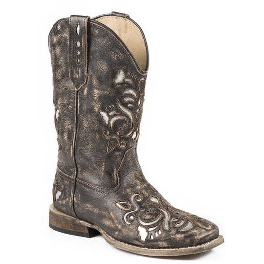 Kid's Roper Belle Boots Handcrafted Brown - yeehawcowboy