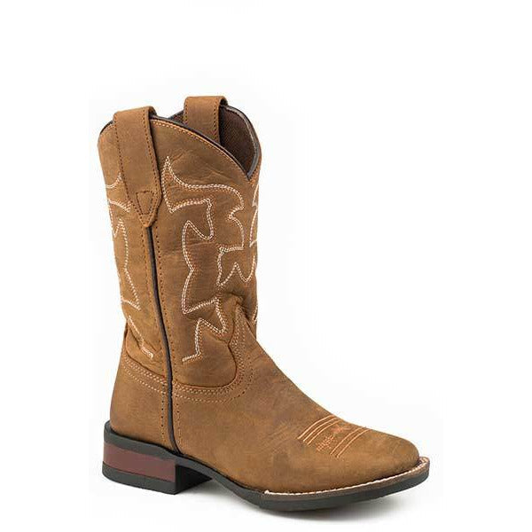 Kid's Roper Cow Hide Boots Handcrafted Brown - yeehawcowboy