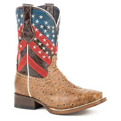 Kid's Roper Amber Waves Boots Handcrafted Tan - yeehawcowboy