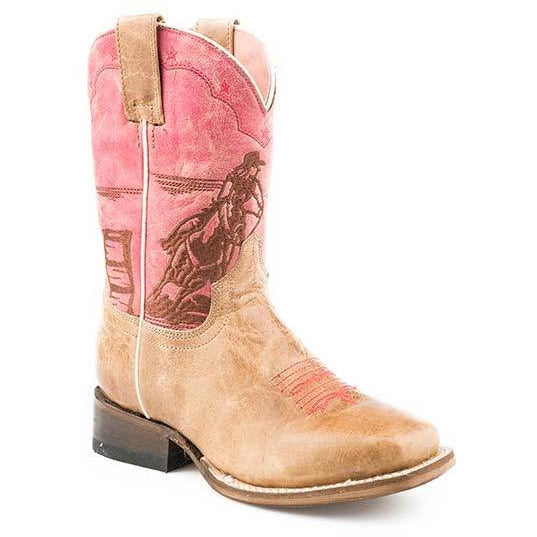 Kid's Roper Ro De O Barrel Racer Boots Handcrafted Tan - yeehawcowboy