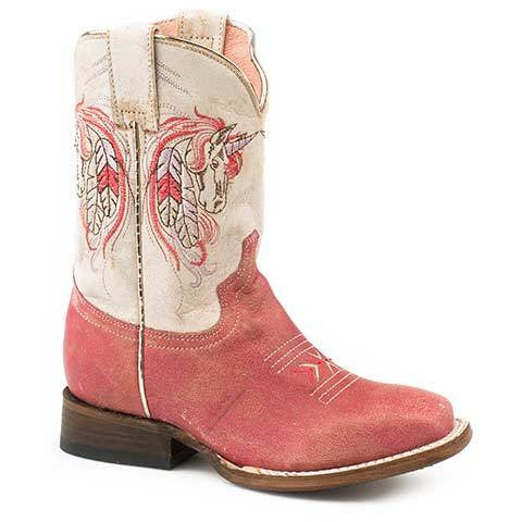 Kid's Roper Unicorn Boots Handcrafted Pink - yeehawcowboy