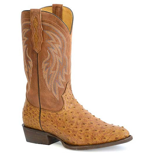 Men's Roper Oliver Ostrich Boots Handcrafted Brown - yeehawcowboy