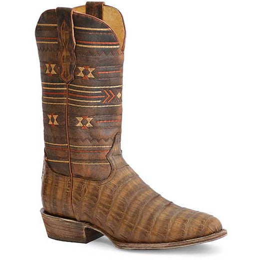 Men's Roper Cody Caiman Tail Boots Handcrafted Brown - yeehawcowboy