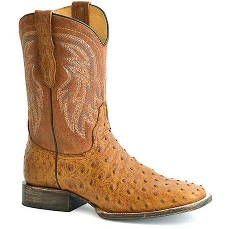 Men's Roper Oliver Ostrich Boots Handcrafted Brown - yeehawcowboy