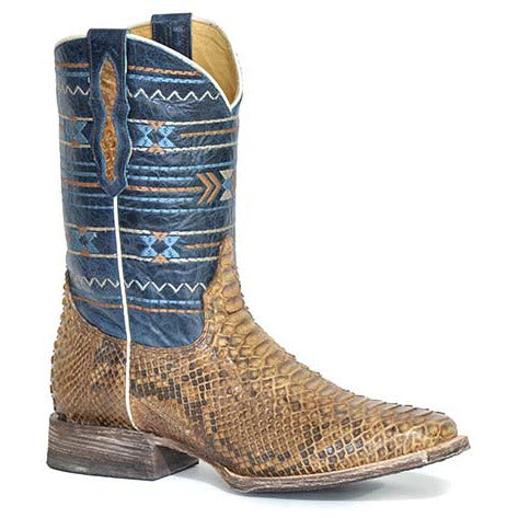 Men's Roper Peyton Aztec Python Boots Handcrafted Brown - yeehawcowboy