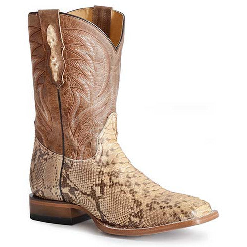 Men's Roper Peyton Python Hybrid Sole Boots Handcrafted Tan - yeehawcowboy