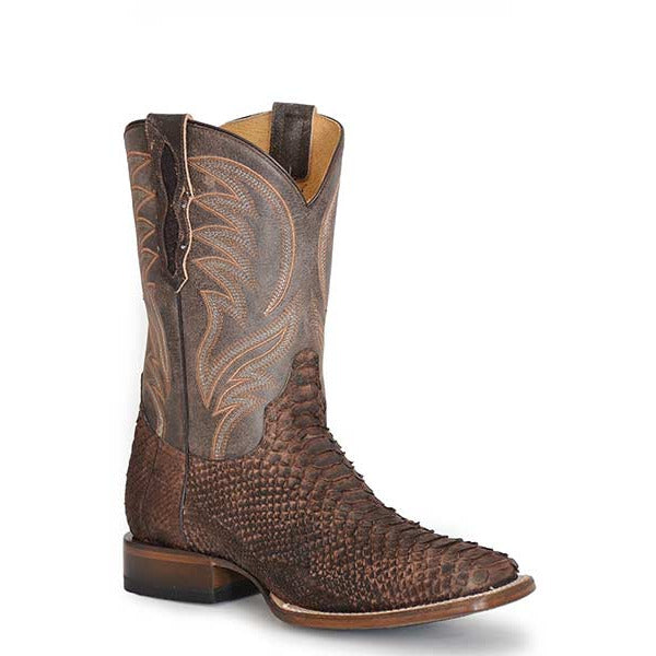 Men's Roper Peyton Python Hybrid Sole Boots Handcrafted Brown - yeehawcowboy