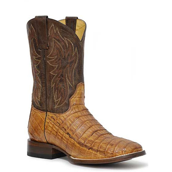 Men's Roper Cody Caiman Belly Tail Hybrid Sole Boots Handcrafted Tan - yeehawcowboy