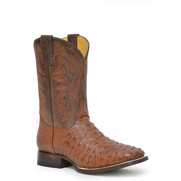 Men's Roper Oliver Ostrich Hybrid Sole Boots Handcrafted Brown - yeehawcowboy