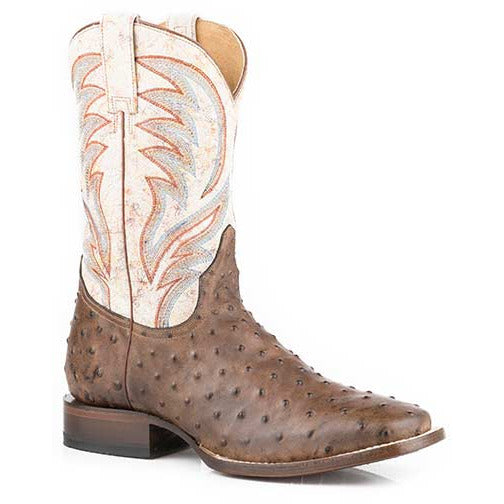 Men's Roper Diesel Ostrich PRINT Boots Handcrafted Tan - yeehawcowboy