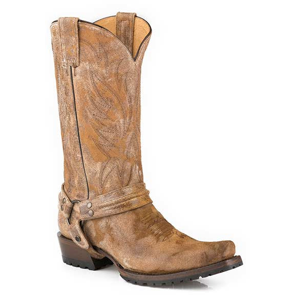 Men's Roper Desert Sand Lug Leather Biker Boots Handcrafted Brown - yeehawcowboy