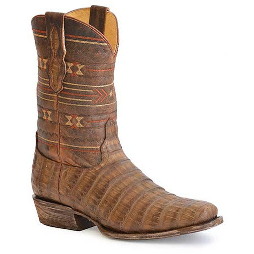 Men's Roper Cody Caiman Tail Boots Handcrafted Brown - yeehawcowboy