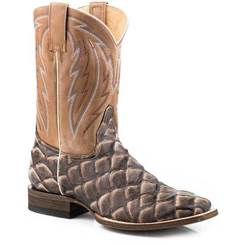 Men's Roper Big Fish Pirarucu PRINT Hybrid Sole Boots Handcrafted Brown - yeehawcowboy