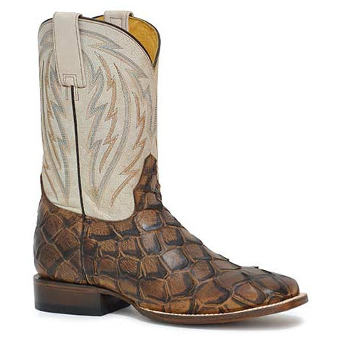 Men's Roper Big Fish Pirarucu PRINT Hybrid Sole Boots Handcrafted Tan - yeehawcowboy