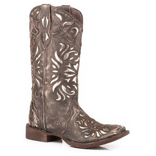 Women's Roper Belle II Leather Boots Handcrafted Brown - yeehawcowboy