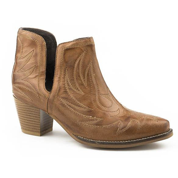 Women's Roper Rowdy Leather Boots Handcrafted Tan - yeehawcowboy