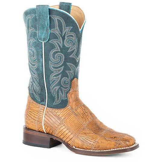 Women's Roper Exotic Patchwork Teju Lizard Boots Handcrafted Tan - yeehawcowboy