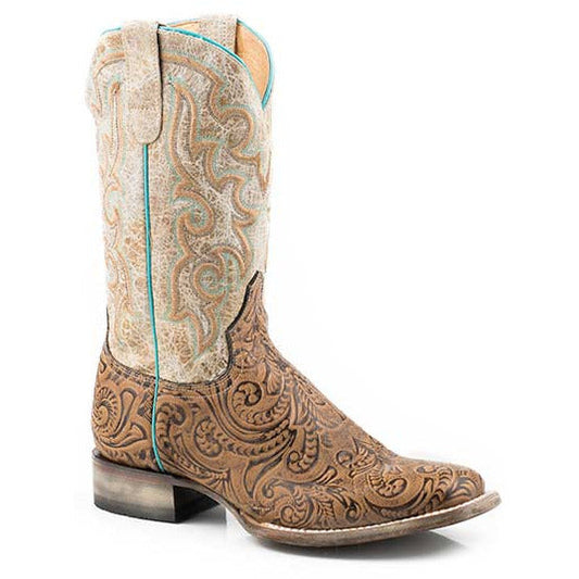 Women's Roper Florence Leather Boots Handcrafted Tan - yeehawcowboy