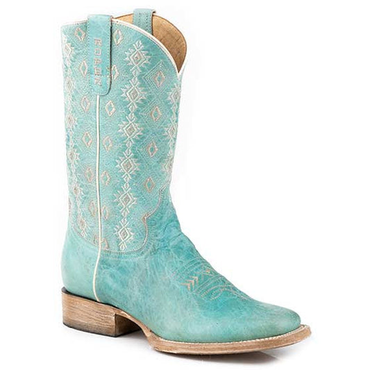 Women's Roper Anika Leather Boots Handcrafted Light Blue - yeehawcowboy