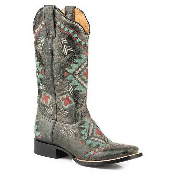 Women‚Äôs Roper Mai Square Toe  Boots Handcrafted Black - yeehawcowboy