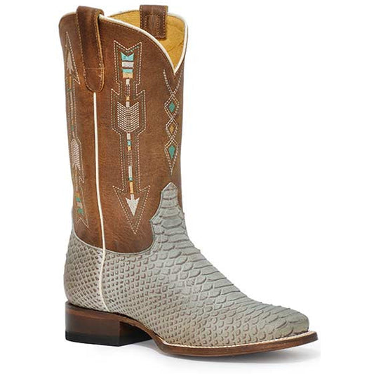 Women's Roper Arrows Python PRINT Boots Handcrafted with Flextra Calf Turquoise - yeehawcowboy