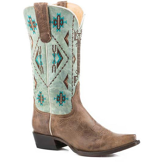 Women's Roper Out West Leather Boots Handcrafted with Flextra Calf Brown - yeehawcowboy