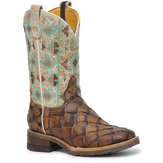 Women's Roper Big Fish Aztec CCS Pirarucu PRINT Boots Handcrafted Tan - yeehawcowboy