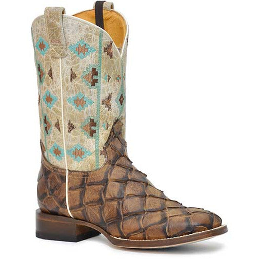 Women's Roper Big Fish Aztec CCS Pirarucu PRINT Hybrid Sole Boots Handcrafted Tan - yeehawcowboy