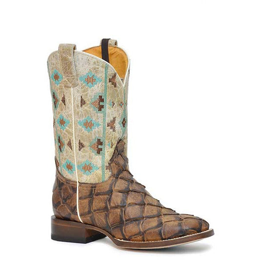 Women's Roper Big Fish Aztec CCS Pirarucu PRINT Boots Handcrafted Tan - yeehawcowboy