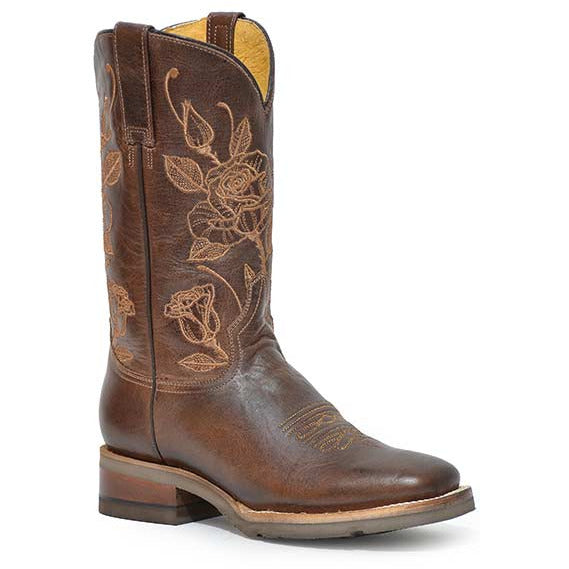 Women's Roper Desert Rose Leather Boots Handcrafted Brown - yeehawcowboy