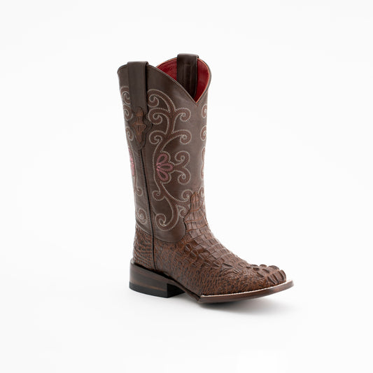 Women's Ferrini Stampede Caiman Print Boots Handcrafted Rust - yeehawcowboy