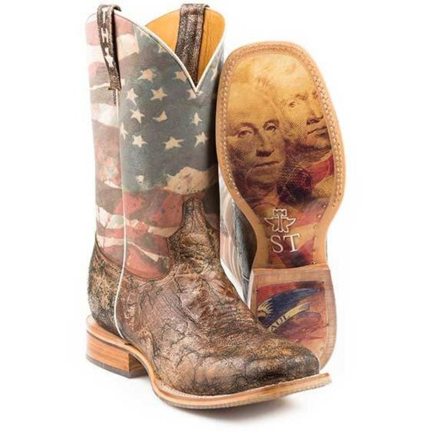 Men’s Tin Haul Land Of The Free Boots With Presidential Sole Handcrafted Brown - yeehawcowboy