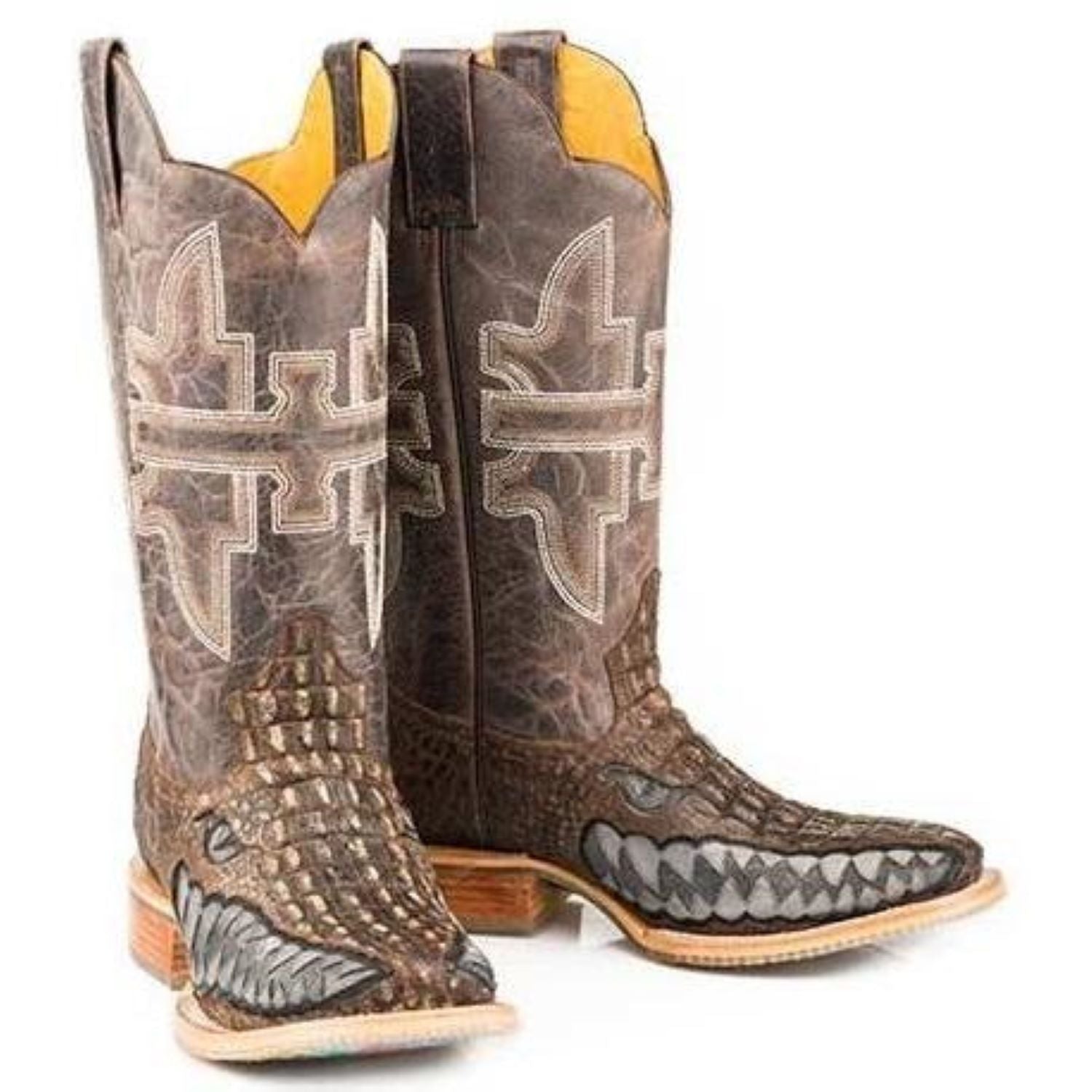 Men's Tin Haul Swamp Chomp Boots With Gator Sole Handmade Brown - yeehawcowboy