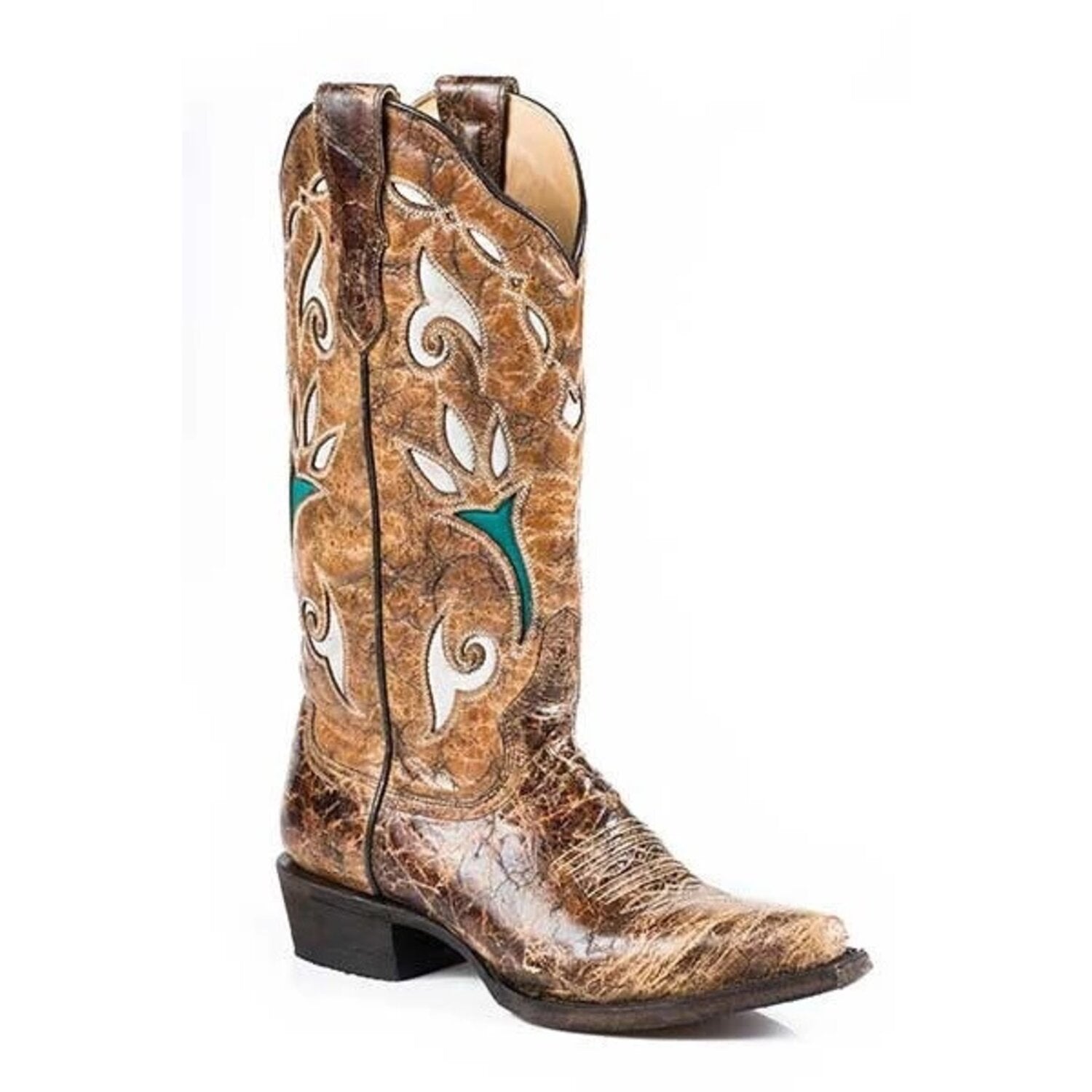 Women's Stetson Vintage Tulip Boots Snip Toe Handcrafted Brown - yeehawcowboy