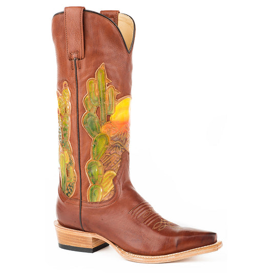 Women's Stetson Goldie Leather Boots Handcrafted Brown - yeehawcowboy