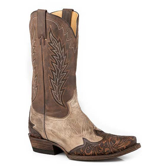 Men's Stetson Blaze Handtooled Leather Boots Handcrafted Tan - yeehawcowboy