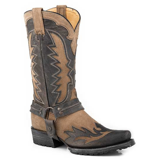 Men's Stetson Biker Outlaw Wings Boots Handcrafted Tan - yeehawcowboy