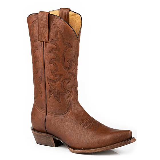 Men's Stetson Sharp Leather Boots Handcrafted Burnished Brown - yeehawcowboy