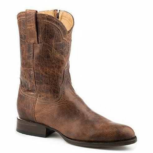 Men's Stetson Rancher Zip Leather Roper Boots Handcrafted Cognac - yeehawcowboy