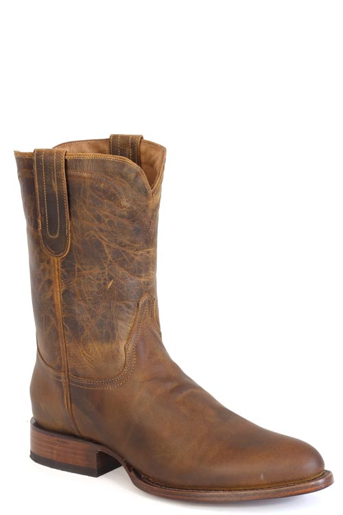 Men's Stetson Cash Roper Boots Round Toe Handcrafted Tan