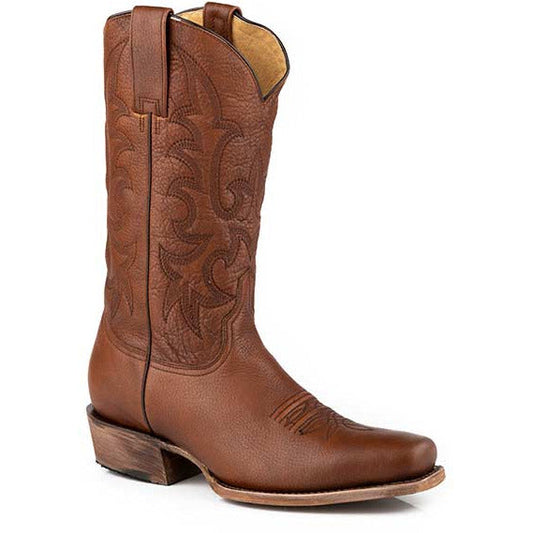 Men's Stetson Sharp Leather Boots Handcrafted Burnished Brown - yeehawcowboy