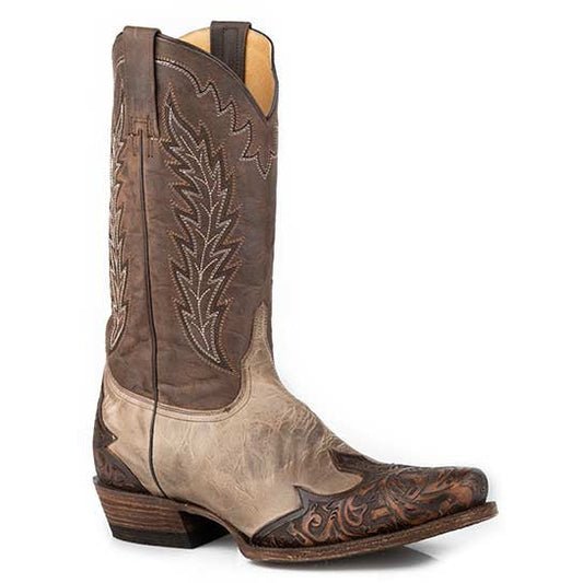 Men's Stetson Blaze Handtooled Leather Boots Handcrafted Tan - yeehawcowboy