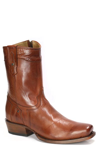 Botas Stetson Rebel para hombre, punta cuadrada, hechas a mano, color coñac