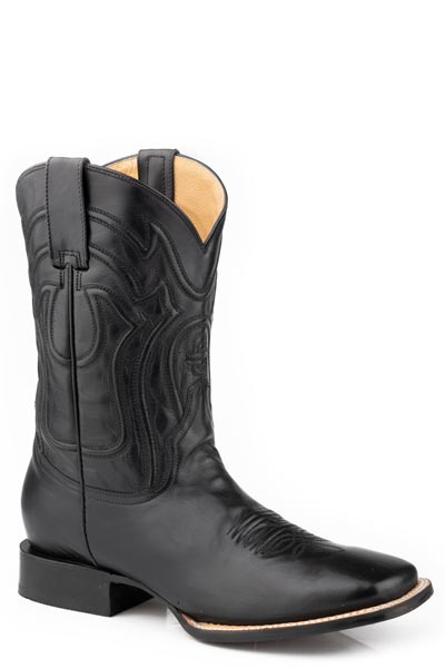 Botas Stetson Garrett para hombre con punta cuadrada, hechas a mano en color negro