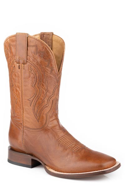 Botas Stetson Bowie para hombre con punta cuadrada, hechas a mano, color tostado