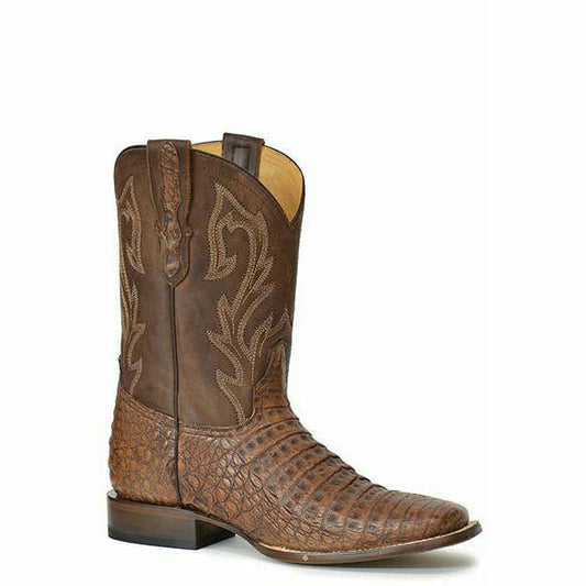 Men's Stetson Cameron Caiman Belly Boots Handcrafted Brown - yeehawcowboy