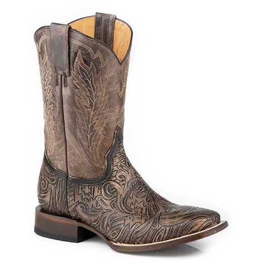 Men's Stetson Wander Handtooled Leather Boots Handcrafted Brown - yeehawcowboy