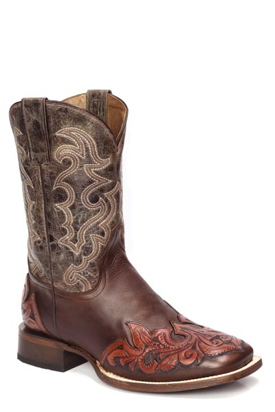 Men's Stetson Arizona Boots Square Toe Handcrafted Brown